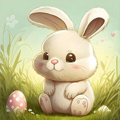 Cute cartoon easter bunny with easter eggs AI generated