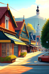 Town illustration with Generative AI - 579372366