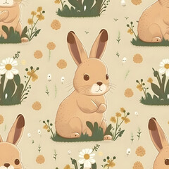 easter seamless background with rabbits and easter bunnies
