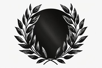 Fototapeta premium Black laurel wreath illustration, white background. Generative AI