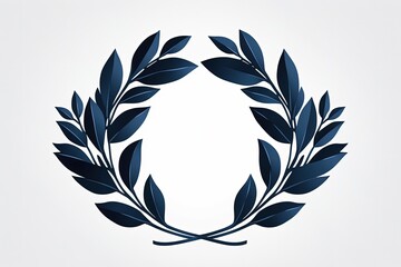 Blue laurel wreath illustration, white background. Generative AI