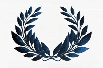 Blue laurel wreath illustration, white background. Generative AI