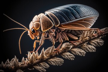 Macro Close-up of a Cockroach Crawling on a Stem, Ai Generated