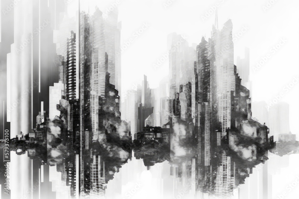 Canvas Prints Double exposure of opulent, contemporary skyscrapers and the city, monochromatic. Generative AI