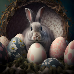 Easter bunny with easter eggs AI generated