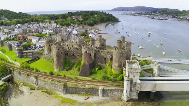 Aerial Shot of Conwy Castle, Wales