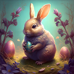 Easter bunny with easter eggs AI generated