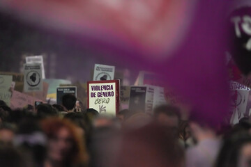 Women's Day demonstration, parade at Gran Via street in Murcia city where lots of women ask for...