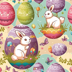 easter card with easter eggs and easter bunny AI generated
