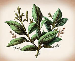 Stevia Botanical Illustration, Stevia Rebaudiana Sugar Substitute Plant Abstract Generative AI Illustration