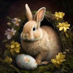 Easter bunny with easter eggs AI generated