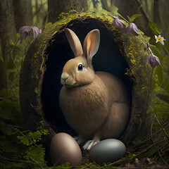 Easter bunny with easter eggs AI generated
