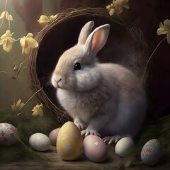 Easter bunny with easter eggs AI generated