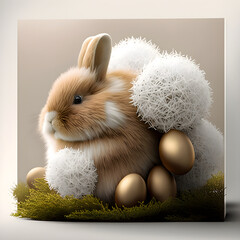 Cute brown easter bunny with easter egg AI generated