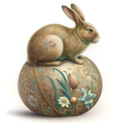 Easter bunny on top of a easter egg AI generated