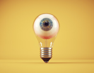 Eye inside a light bulb. Vision concept.
