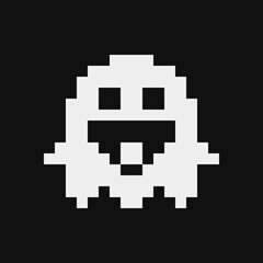 Ghost pixel art style icon. costume dressed cute character. Isolated vector illustration. Design for stickers, logo, mobile app.