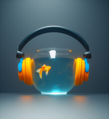 Headphones and a bowl of fish.