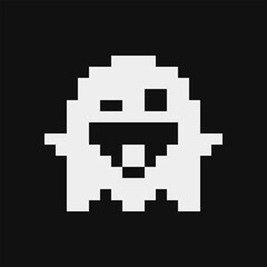 Ghost pixel art style icon. costume dressed cute character. Isolated vector illustration. Design for stickers, logo, mobile app.	