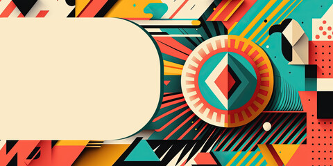 Abstract geometrical retro banner design, space for text, retro flat design, generative ai