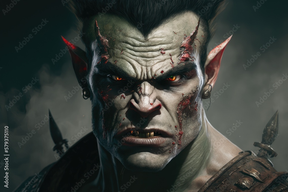 Poster Portrait of a Furious Orc. Generative AI