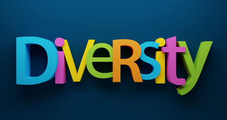 3D render of DIVERSITY colorful typography on dark blue background
