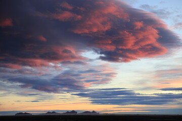 View of the Westman Islands at sunset Iceland