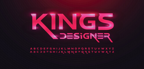 Kings Designer font alphabet letters outline linear contour typography techno digital characters.