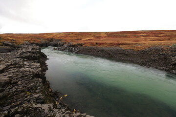 Iceland River course canyon in autumn landscape