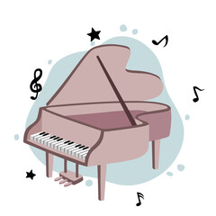 hand drawn cute piano in cartoon style.