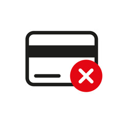 Credit card with cross symbol, payment error icon vector