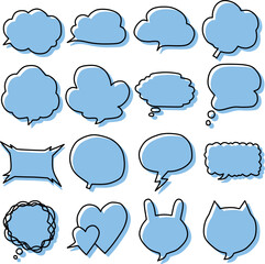 ゆるい手書き風の青背景付き吹き出し16点セット