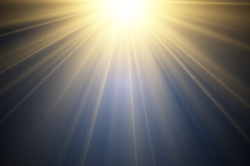 Fototapeta premium Special lens flash, light effect. The flash flashes rays and searchlight. illust.White glowing light. Beautiful star Light from the rays. The sun is backlit. Bright beautiful star. Sunlight. Glare. 