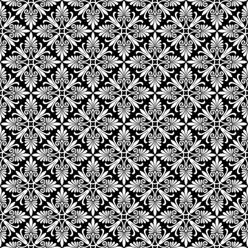 Decorative seamless black floral pattern, classic art. Transparent background. Swatch is included.