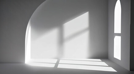 Abstract empty gray background with shadows and rays of light from the window. Generative AI.