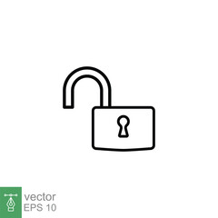 Unlocked lock icon. Simple outline style. Padlock with keyhole, open key, security concept. Thin line vector illustration design on white background. EPS 10.