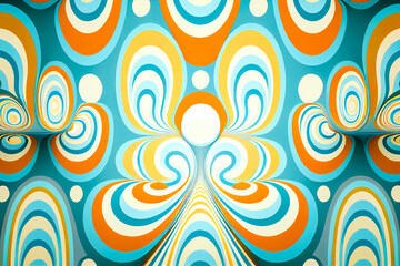 Fototapeta premium Vintage retro psychedelic style pattern. Vivid pastel colours of blues, yellows and oranges. Funky