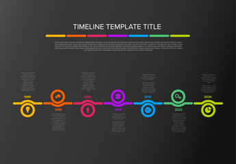 Six circle steps timeline process infographic dark version