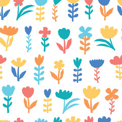 Fototapeta na wymiar Seamless pattern with abstract floral elements on white background for wallpapers, wrapping paper, scrapbooking, nursery decor, stationary, etc. EPS 10