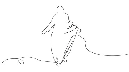 One continuous line drawing, Jesus Christ is risten.Easter.Vector
