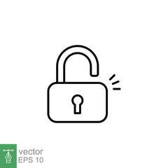 Unlocked lock icon. Simple outline style. Padlock with keyhole, open key, security concept. Thin line vector illustration design on white background. EPS 10.