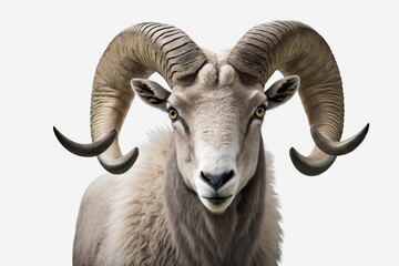 horns of a ram, pictured alone on a white background. Generative AI