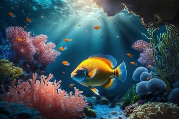 Fototapeta na wymiar Beautiful underwater world. AI technology generated image