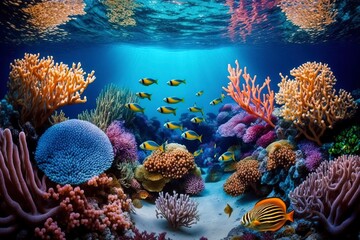 Naklejka na ściany i meble Beautiful underwater world. AI technology generated image. AI technology generated image