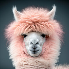 Alpaca with pink fur, generative AI