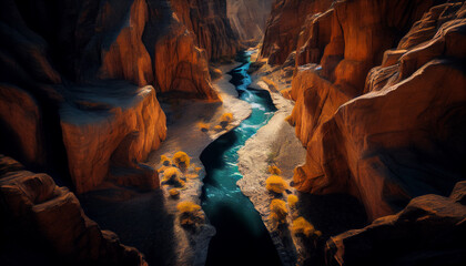 An aerial view of a deep canyon generated by AI