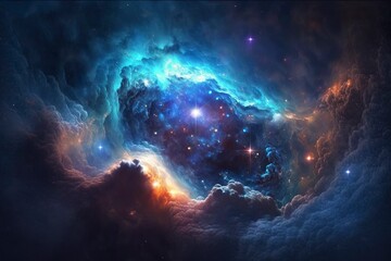 Fototapeta na wymiar Colorful dark blue and purple nebulae in space. AI technology generated image
