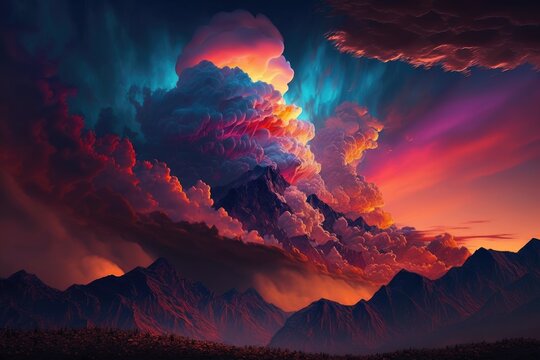 The dawn sky was a riot of color. Atmospheric topography in its natural state. Generative AI