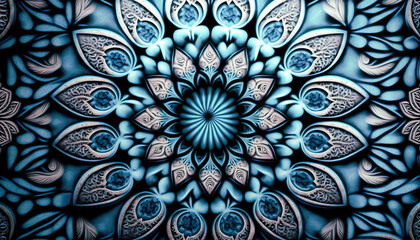 Fototapeta na wymiar Blue Floral Motif Background Wallpaper AI Generated 