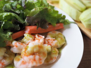 shrimps salad with seafood wasabi dipping sauce